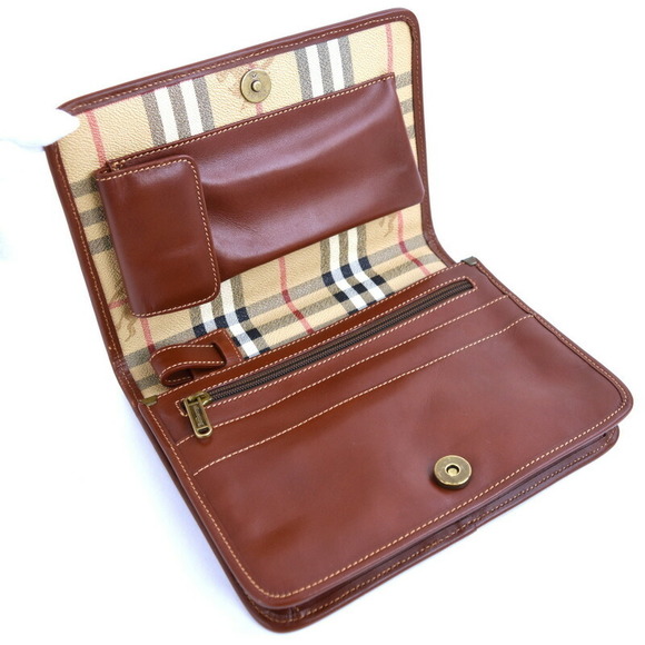 Burberry Clutch Bag Nova Check Leather Beige Brown with Loop - Picture 10 of 16